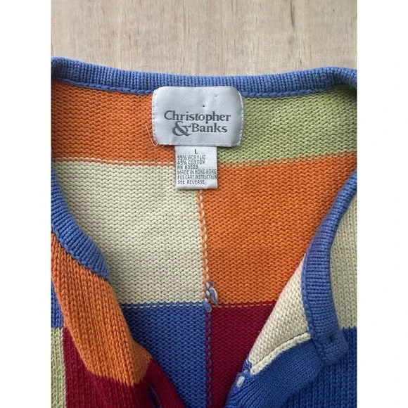 Christopher & Banks Patchwork Color Block Sweater Sz L Cardigan 90's Y2K Vintage - Picture 3 of 6